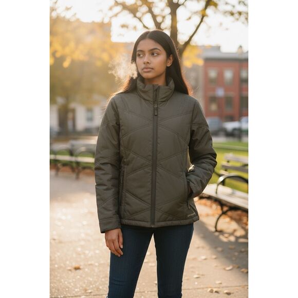 Merrell Women Grey Turtleneck Jacket Size XS Full Zip Puffer Jacket Zip-Pockets - Picture 10 of 10